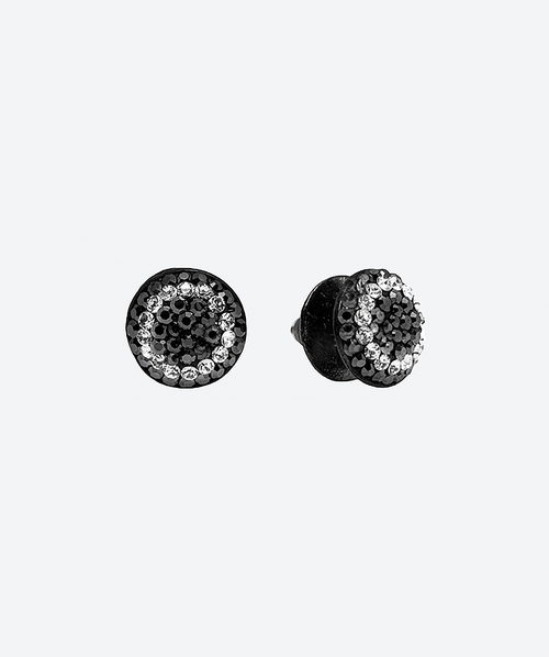 Dainty Round studs 2 tones Hematite & Crystal / Black - La Costa Organic Jewelry