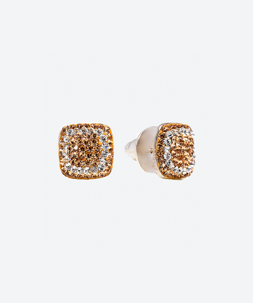 Crystal Square Studs 2 tones Gold / Gold - La Costa Organic Jewelry