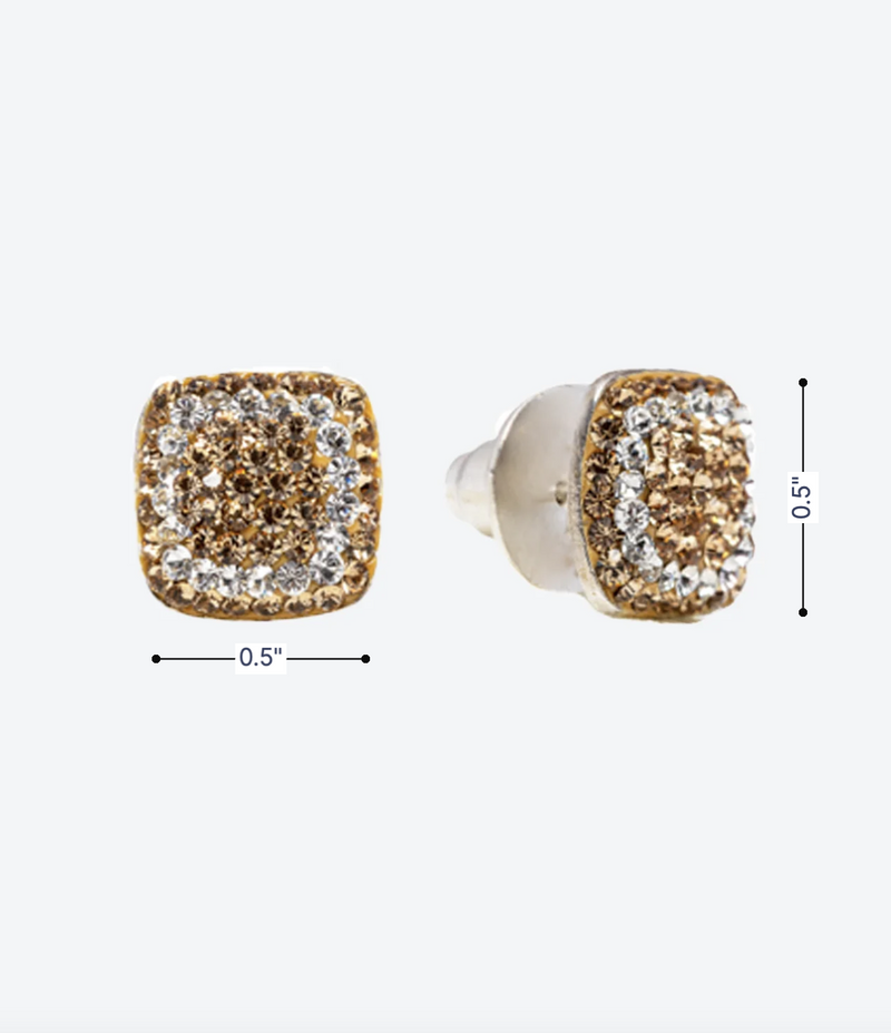 Crystal Square Studs 2 tones