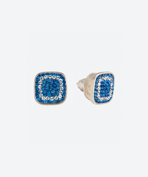 Crystal Square Studs 2 tones Sapphire / Silver - La Costa Organic Jewelry