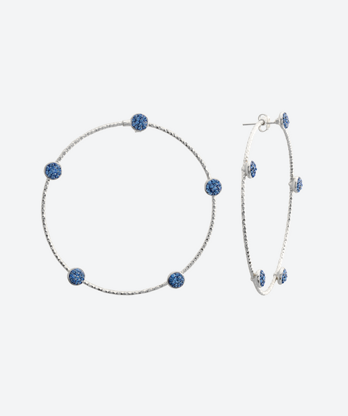 Multi Crystal Stud Hoops Sapphire / Silver - La Costa Organic Jewelry