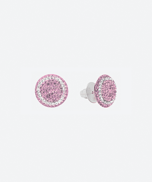 Dainty Round studs 2 tones Light Rose & Crystal / Silver - La Costa Organic Jewelry