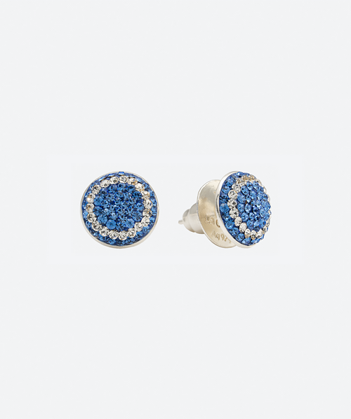 Dainty Round studs 2 tones Sapphire & Crystal / Silver - La Costa Organic Jewelry