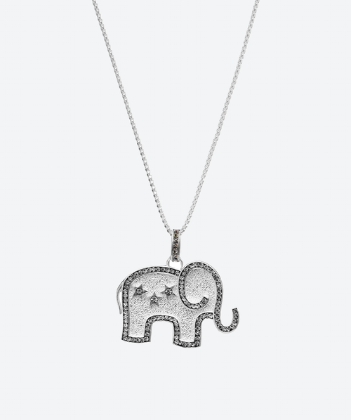 Elephant Charm & Sliding Chain Black Diamond / Silver - La Costa Organic Jewelry
