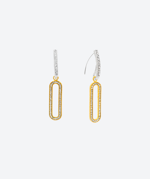 2 Tones Crystal Link Loop Earring Crystal / Gold & Silver - La Costa Organic Jewelry