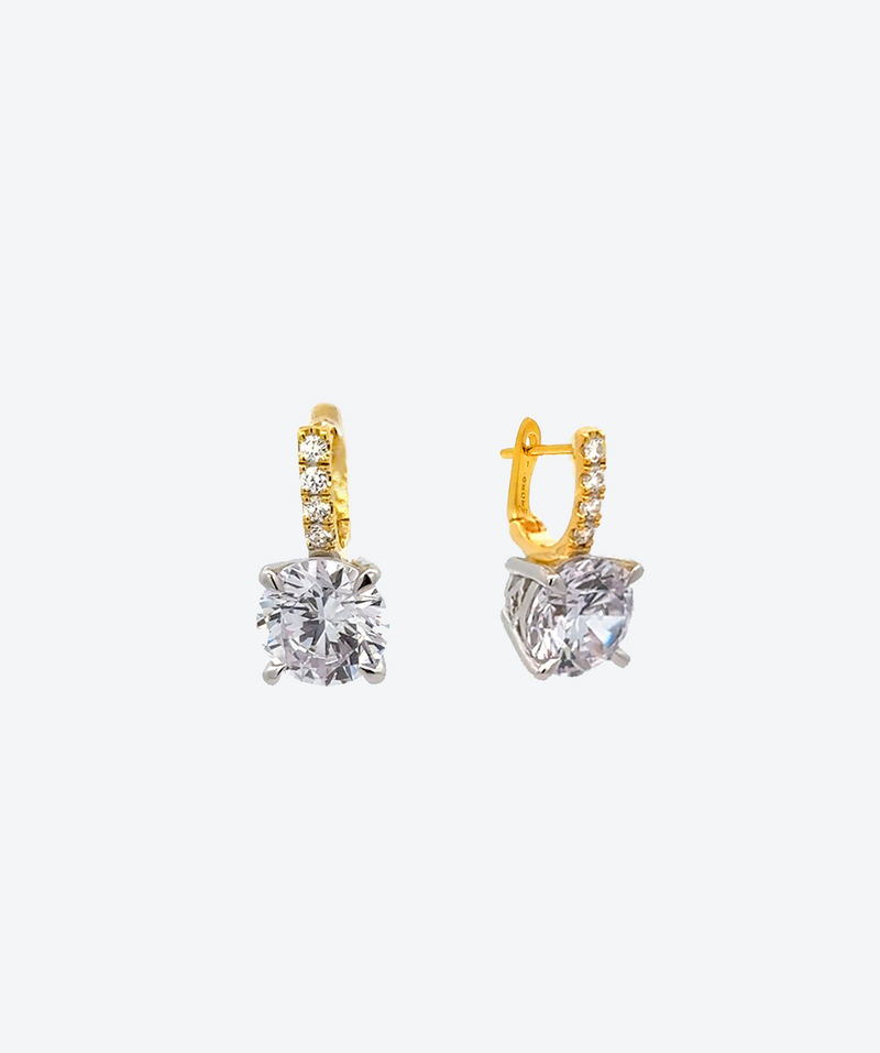 Huggie Solitaire Earrings Crystal / Gold - La Costa Organic Jewelry