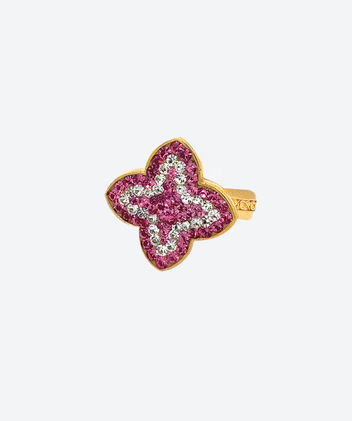 2 Tones Dainty Flower Crystal Ring Rose & Crystal / Gold - La Costa Organic Jewelry