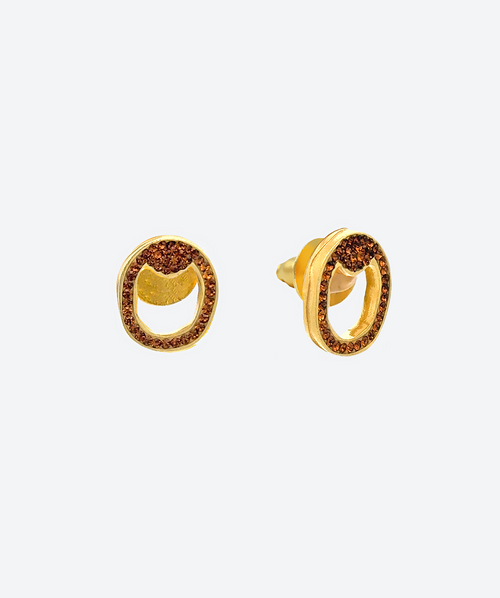 Open Circle Stud Earrings Cognac / gold - La Costa Organic Jewelry
