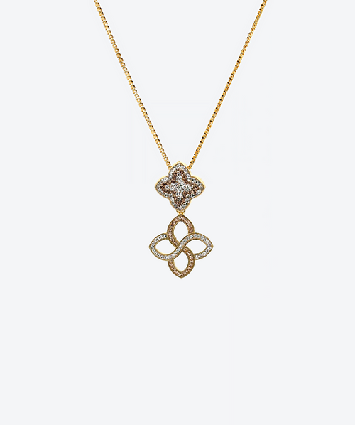 2 Tones Dainty Crystal Flower Cascade Necklace Crystal & Gold / Gold - La Costa Organic Jewelry