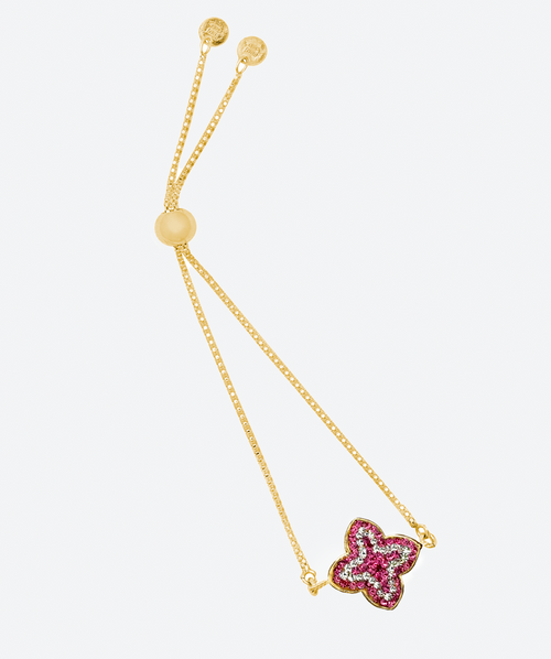 2 tones Dainty Flower Slide Bracelet Rose & Crystal / Gold - La Costa Organic Jewelry