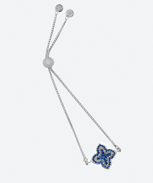 2 tones Dainty Flower Slide Bracelet Sapphire & Crystal / Silver - La Costa Organic Jewelry