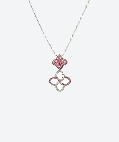 2 Tones Dainty Crystal Flower Cascade Necklace Light Rose & Crystal / Silver - La Costa Organic Jewelry