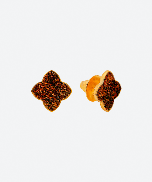 Dainty Flower Stud Earrings Cognac / Gold - La Costa Organic Jewelry