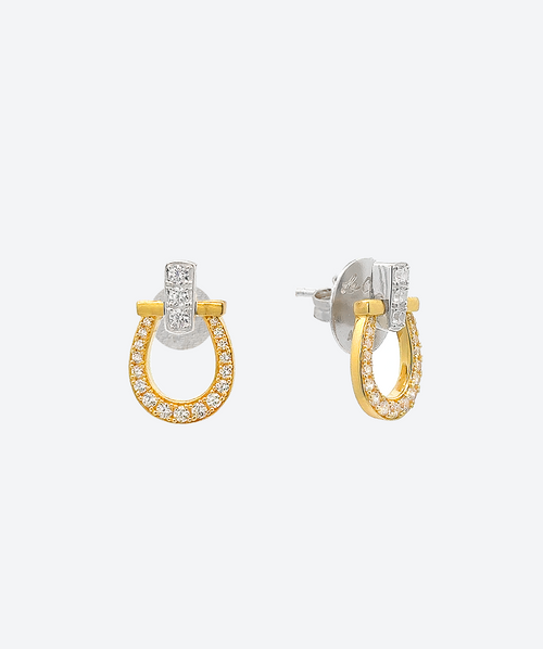 2 Tones Lucky Derby Stud Earrings Crystal / Gold & Silver - La Costa Organic Jewelry