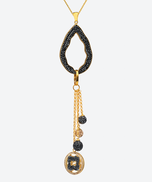 Tear & Tassel Necklace Hematite / Gold - La Costa Organic Jewelry