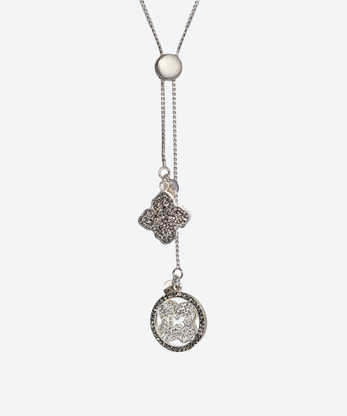 Flower Logo Lariat Necklace Black Diamond / Silver - La Costa Organic Jewelry