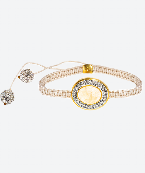 Dainty Oval Gem Shamballa Bracelet Orange Calcite / Gold - La Costa Organic Jewelry