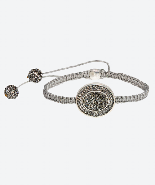 Dainty Oval Crystal Shamballa Bracelet Black Diamond / Silver - La Costa Organic Jewelry