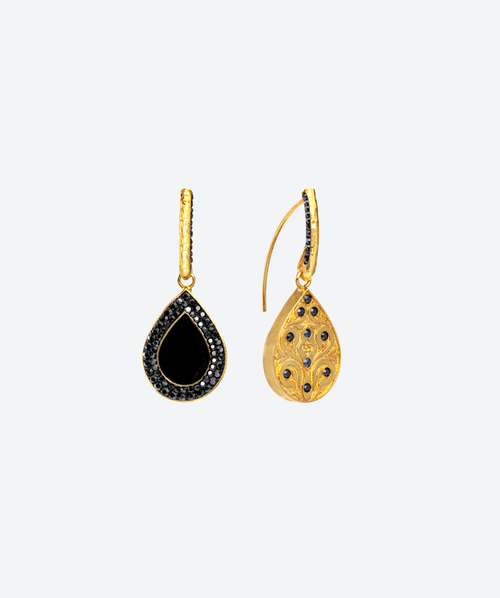 Reversible Gem Tear Loops Onyx / Gold - La Costa Organic Jewelry
