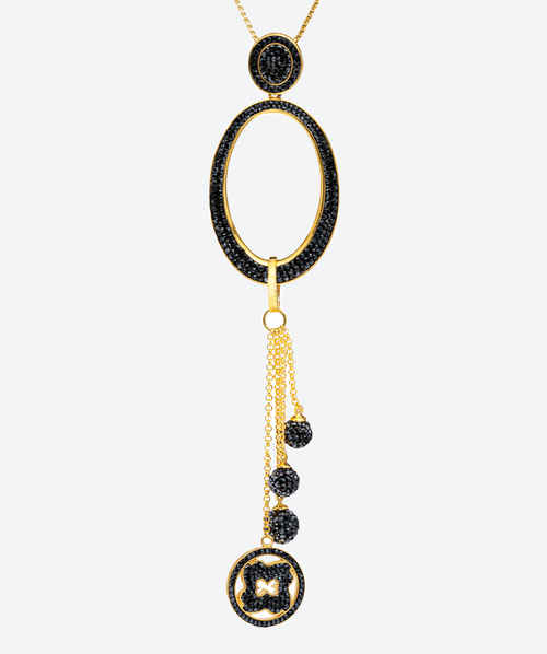 O Pendant & Tassel Necklace Hematite / Gold - La Costa Organic Jewelry