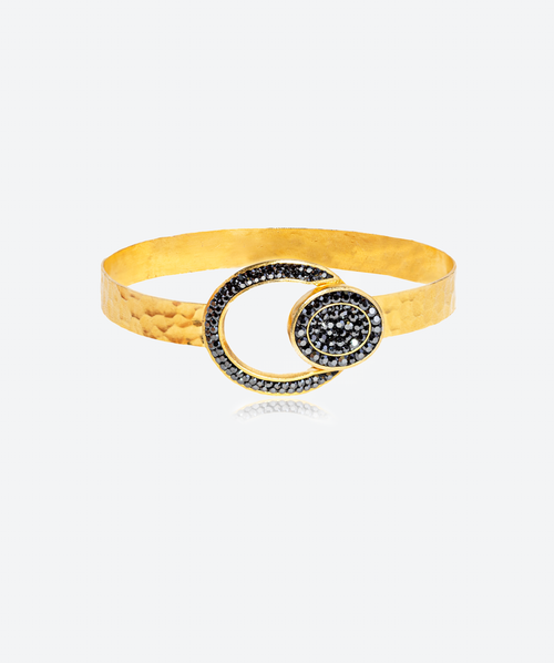Oval Crystal Bangle Bracelet Hematite / Gold - La Costa Organic Jewelry