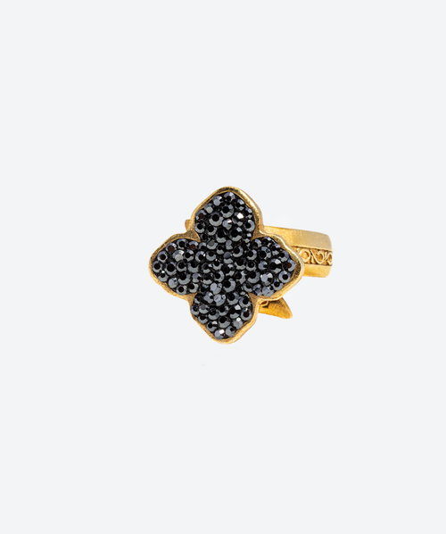 Flower Crystal Ring Hematite / Gold - La Costa Organic Jewelry