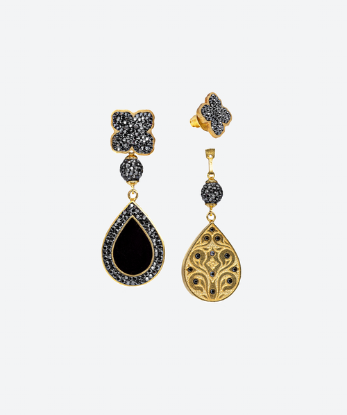 Flower Drop Statement Earrings Onyx / Gold - La Costa Organic Jewelry