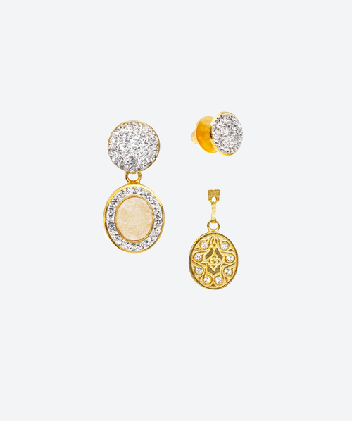 Dainty Stud & Oval Gem Drop Earrings - La Costa Organic Jewelry