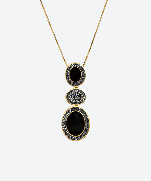 Duo Gem Cascade Necklace Onyx / Gold - La Costa Organic Jewelry