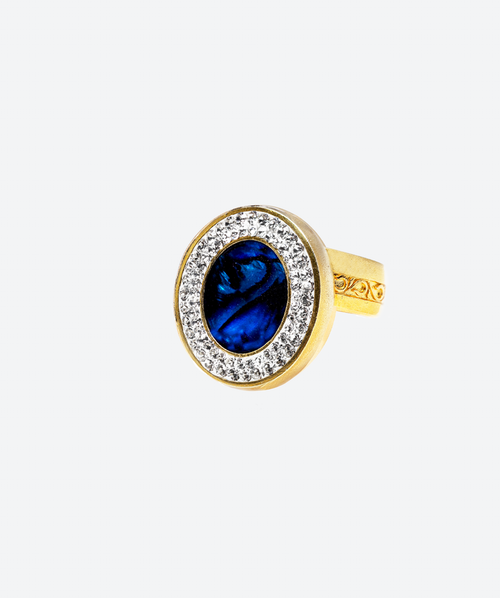 Dainty Oval Gem Ring Abalone / Gold - La Costa Organic Jewelry