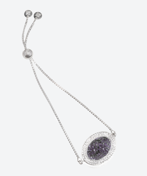 Oval Gem Statement Slide Bracelet Amethyst / Silver - La Costa Organic Jewelry