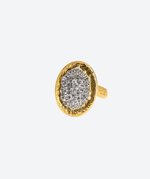 Oval Geode Ring Crystal / Gold - La Costa Organic Jewelry