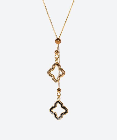 Dainty Flower Lariat Necklace Hematite / Gold - La Costa Organic Jewelry