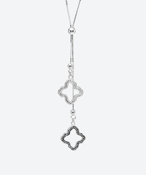 Dainty Flower Lariat Necklace Black Diamond / Silver - La Costa Organic Jewelry
