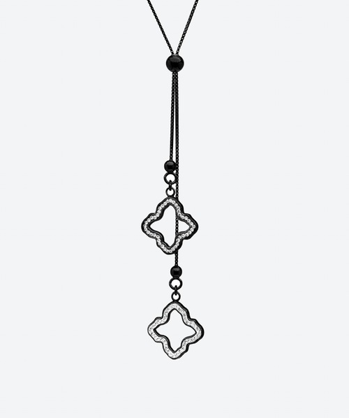 Dainty Flower Lariat Necklace Crystal / Black - La Costa Organic Jewelry