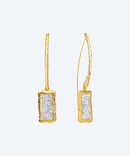 Rectangle Geode Statement Loop Earrings Crystal / Gold - La Costa Organic Jewelry