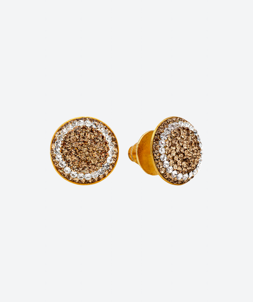 Medium Crystal Round Studs 2 Tones Gold / Gold - La Costa Organic Jewelry