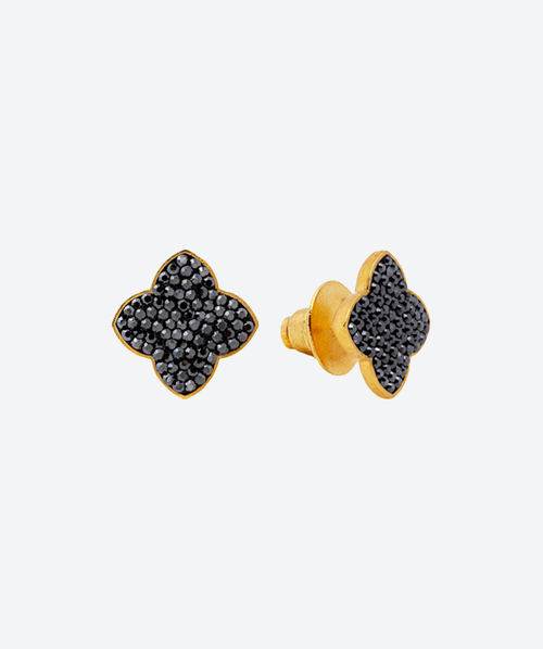 Dainty Flower Stud Earrings Hematite / Gold - La Costa Organic Jewelry