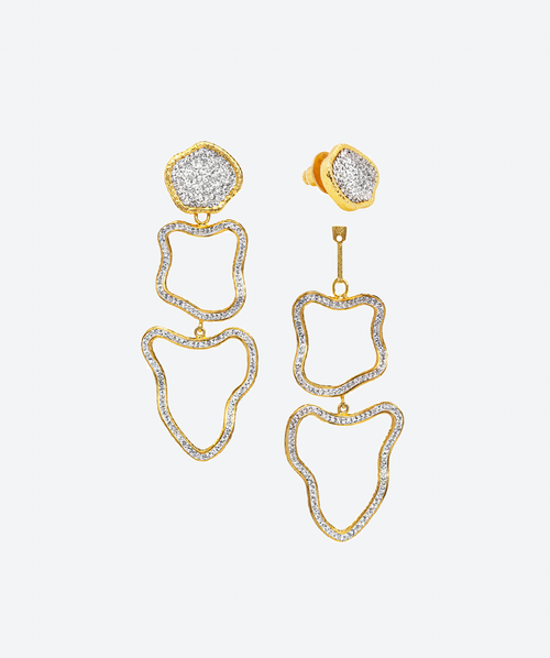 Open Geode Cascade Earrings Crystal / Gold - La Costa Organic Jewelry