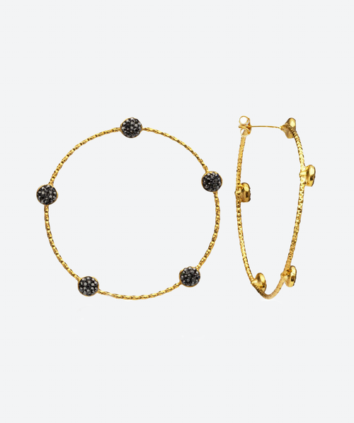 Multi Crystal Stud Hoops Hematite / Gold - La Costa Organic Jewelry