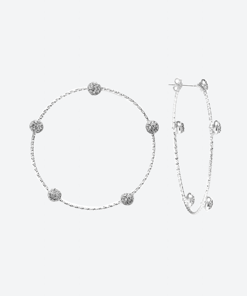 Multi Crystal Stud Hoops Black Diamond / Silver - La Costa Organic Jewelry