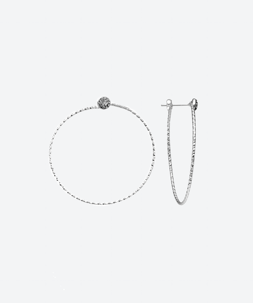 Solo Crystal Stud Medium Hoops Black Diamond / Silver - La Costa Organic Jewelry