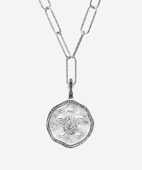 Turtley Cute Medallion Charm Necklace Black Diamond / Silver - La Costa Organic Jewelry