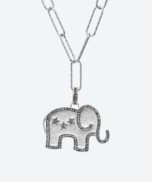 Mighty Elephant Medallion Charm Necklace Black Diamond / Silver - La Costa Organic Jewelry