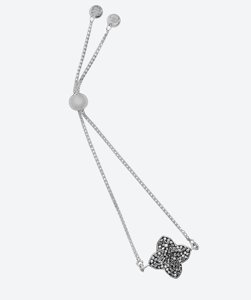 Dainty Flower Slide Bracelet Black Diamond / Silver - La Costa Organic Jewelry