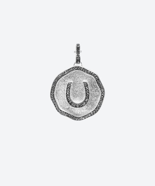 Lucky Derby Horseshoe Medallion Charm Black Diamond / Silver - La Costa Organic Jewelry