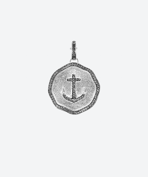 Bon Voyage Anchor Medallion Charm Black Diamond / Silver - La Costa Organic Jewelry