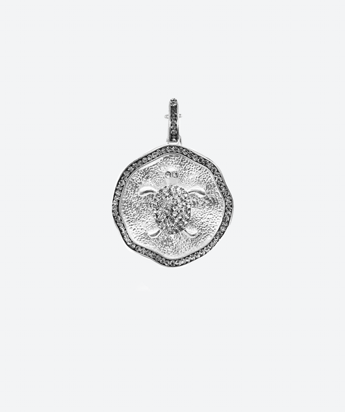Turtley Cute Medallion Charm Black Diamond / Silver - La Costa Organic Jewelry