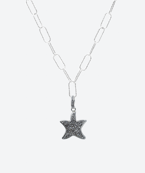 Brilliant Statement Starfish Charm Necklace Black Diamond / Silver - La Costa Organic Jewelry