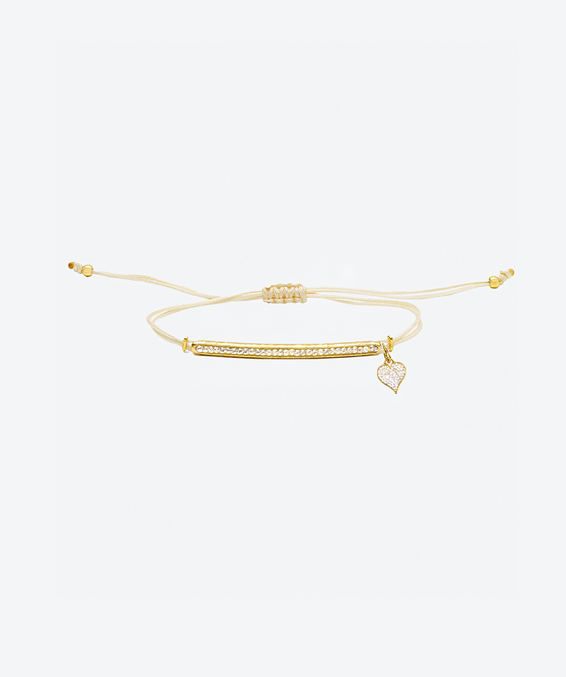 Love Rules Heart Bar Slide Bracelet Crystal / Gold - La Costa Organic Jewelry